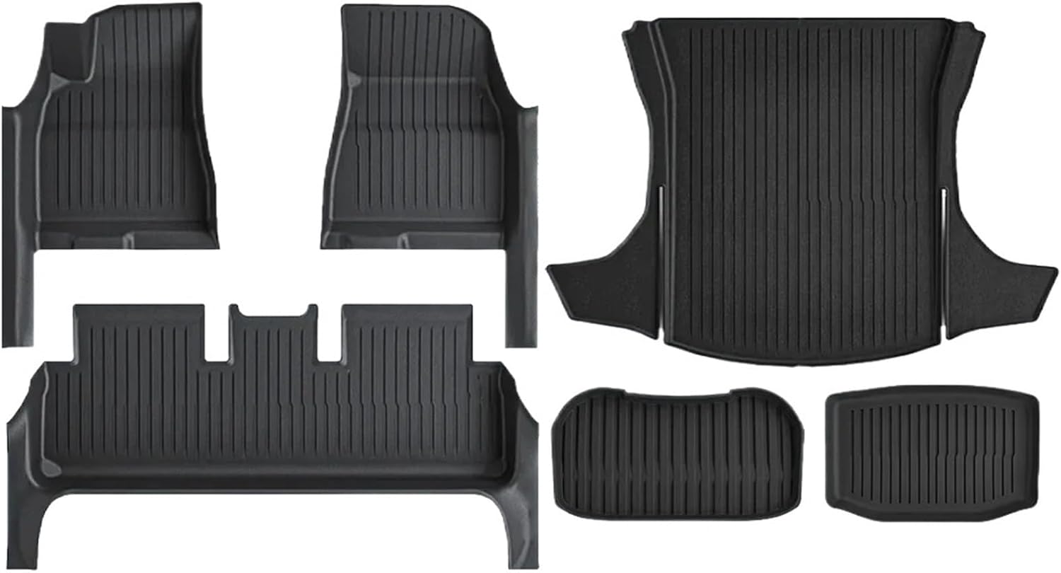 Full Cover Floor Mat with Door Sill Protector All Weather TPE Anti-Slip Floor Trunk Mats Cargo Liner Compatible for Tesla Model 3 Highland(SN-Mats 6pcs)