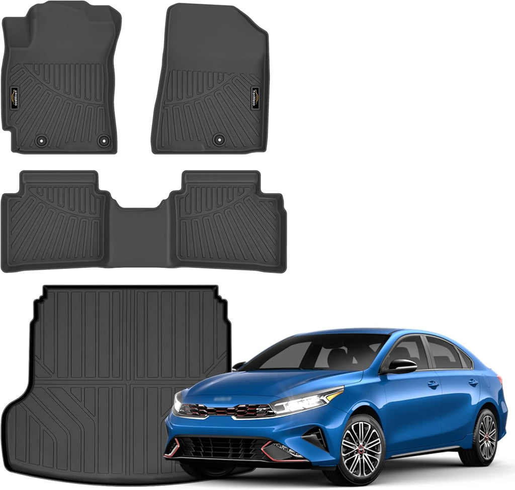 Floor Mats & Cargo Liner Custom Fit for Kia Forte 2019-2024 Sedan, S | EX | FE | LX | LXS | GT | GT-Line All Weather TPE Rubber Floor Liners Full Set Automotive Mat for Kia Forte Accessories