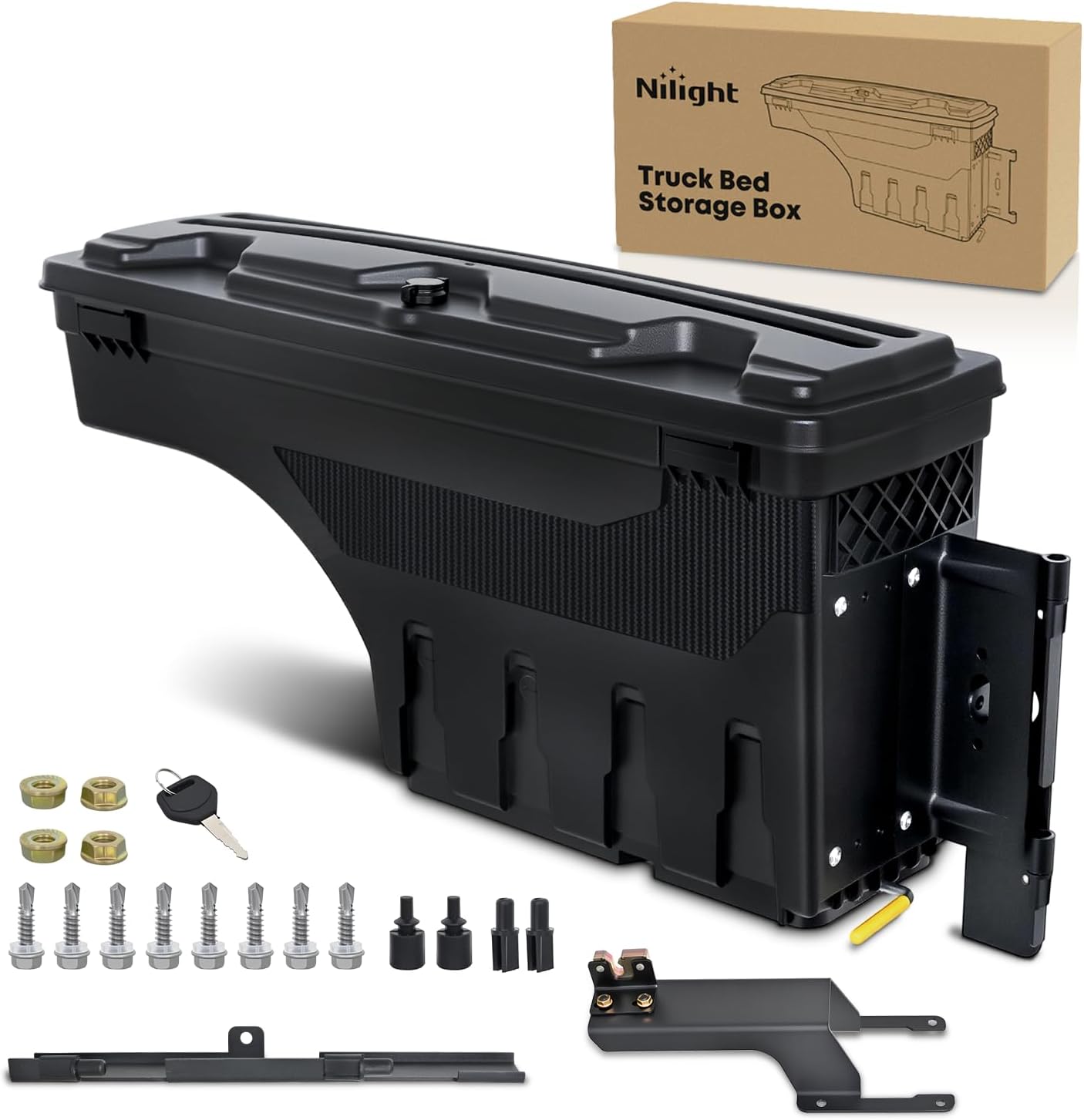 Nilight Truck Bed Tool Box Right Passenger Side Truck Tool Box Fit for Ford F-150 2015-2021 ABS Swing Case Truck Bed Storage Box with Lockable Lid Waterproof Wheel Well Toolbox Black
