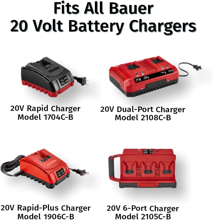Generic NEW! Fits BAUER 20-Volt Lithium-Ion Cordless Combo Kit (3-Item Bundle) with 4-1/2 in. Contractor Grade Circular Saw, 5Ah High Capacity Battery & Rapid Charger, Red and Black, BAUKIT-8401