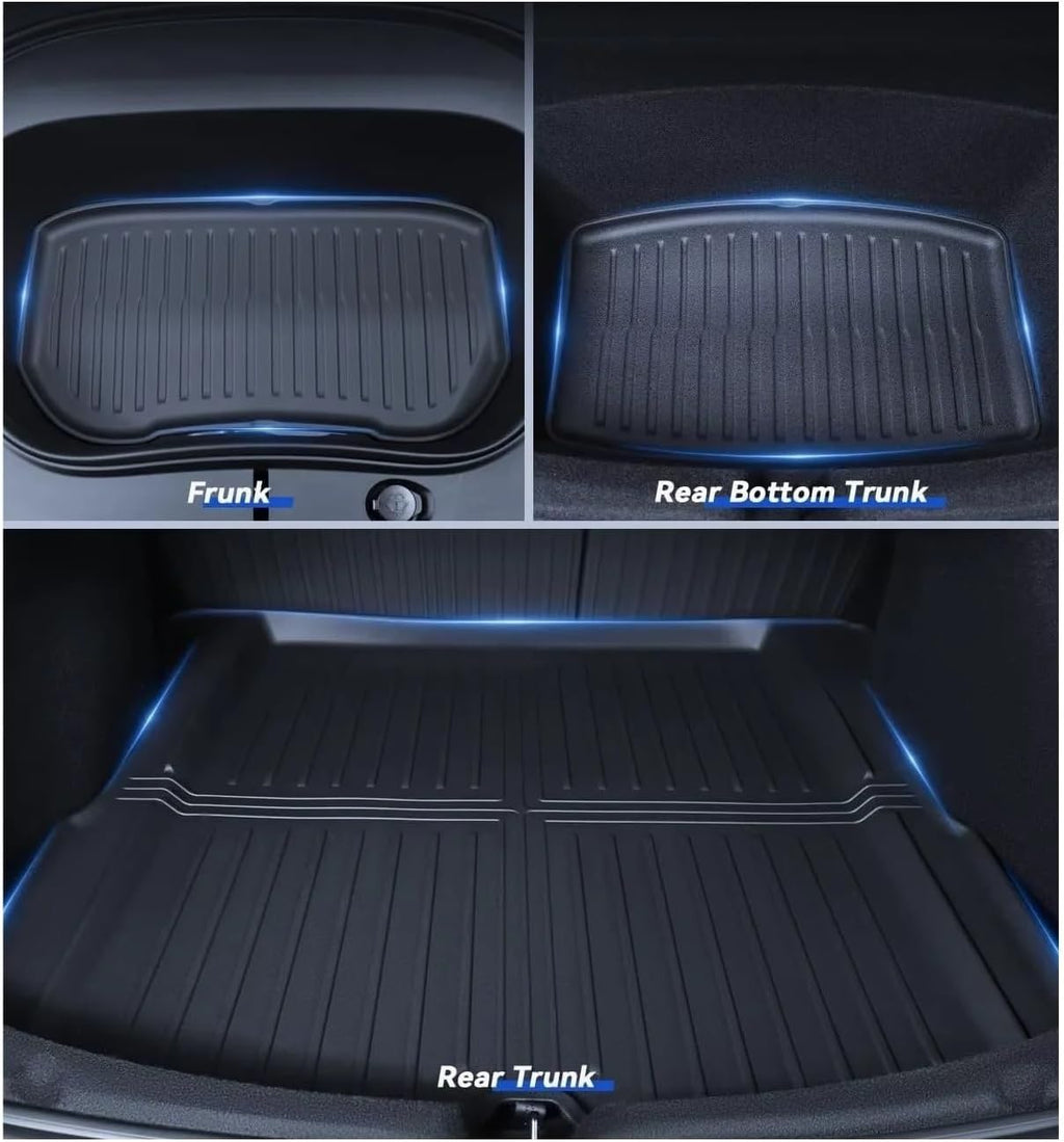Compatible with Tesla Model 3 Highland 2024 Floor Mats and Cargo Liner Waterproof Anti-Slip Trunk Mat TPE Backrest Pads Accessories(4PCS Set)