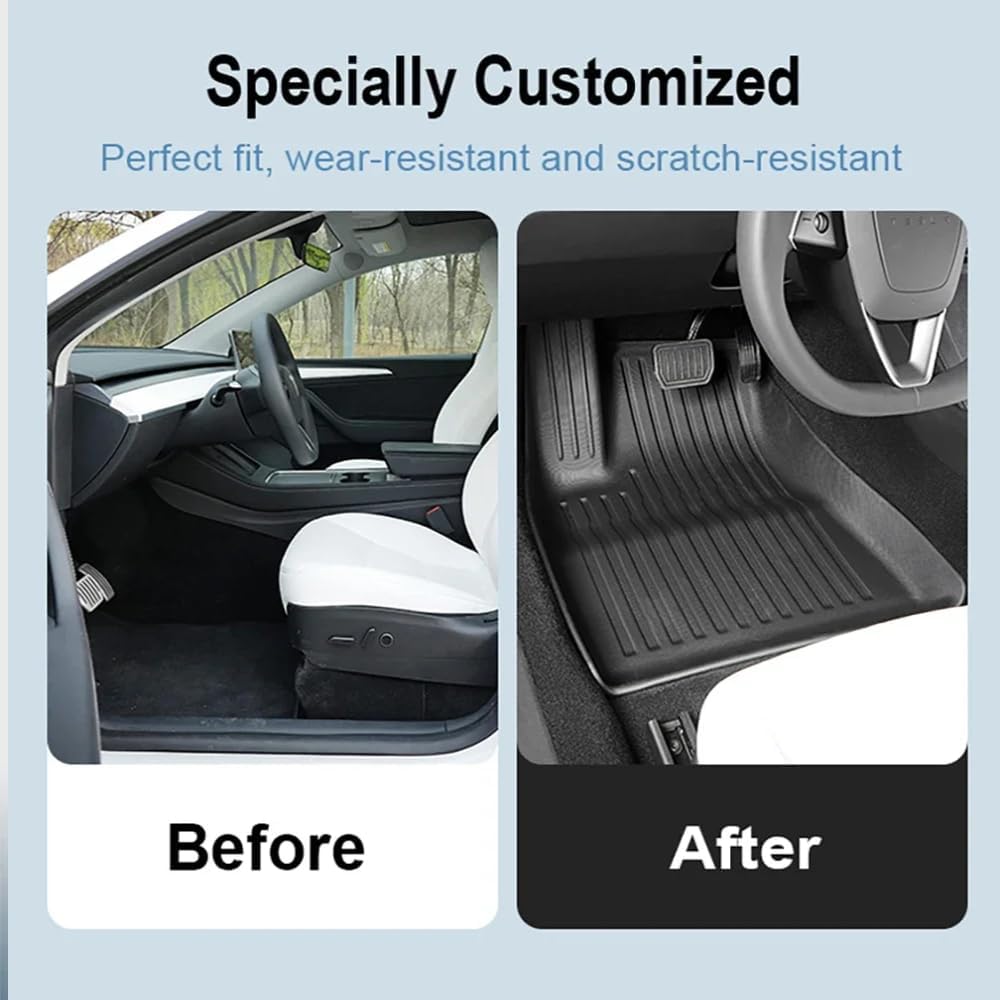 Compatible with Tesla Model 3 Highland 2025 2024 2023 TPE Floor Mats, All Weather Waterproof Anti-Slip Front Rear Cargo Liner Trunk Mat(Brown)