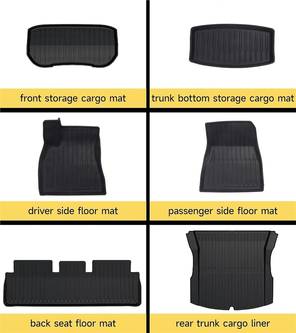 TPE Floor Mats & Cargo Liner Compatible for Tesla Model 3 Highland 2024, All Weather Waterproof Anti-Slip Trunk Mats TPE Floor Liners(3PCS LHD)