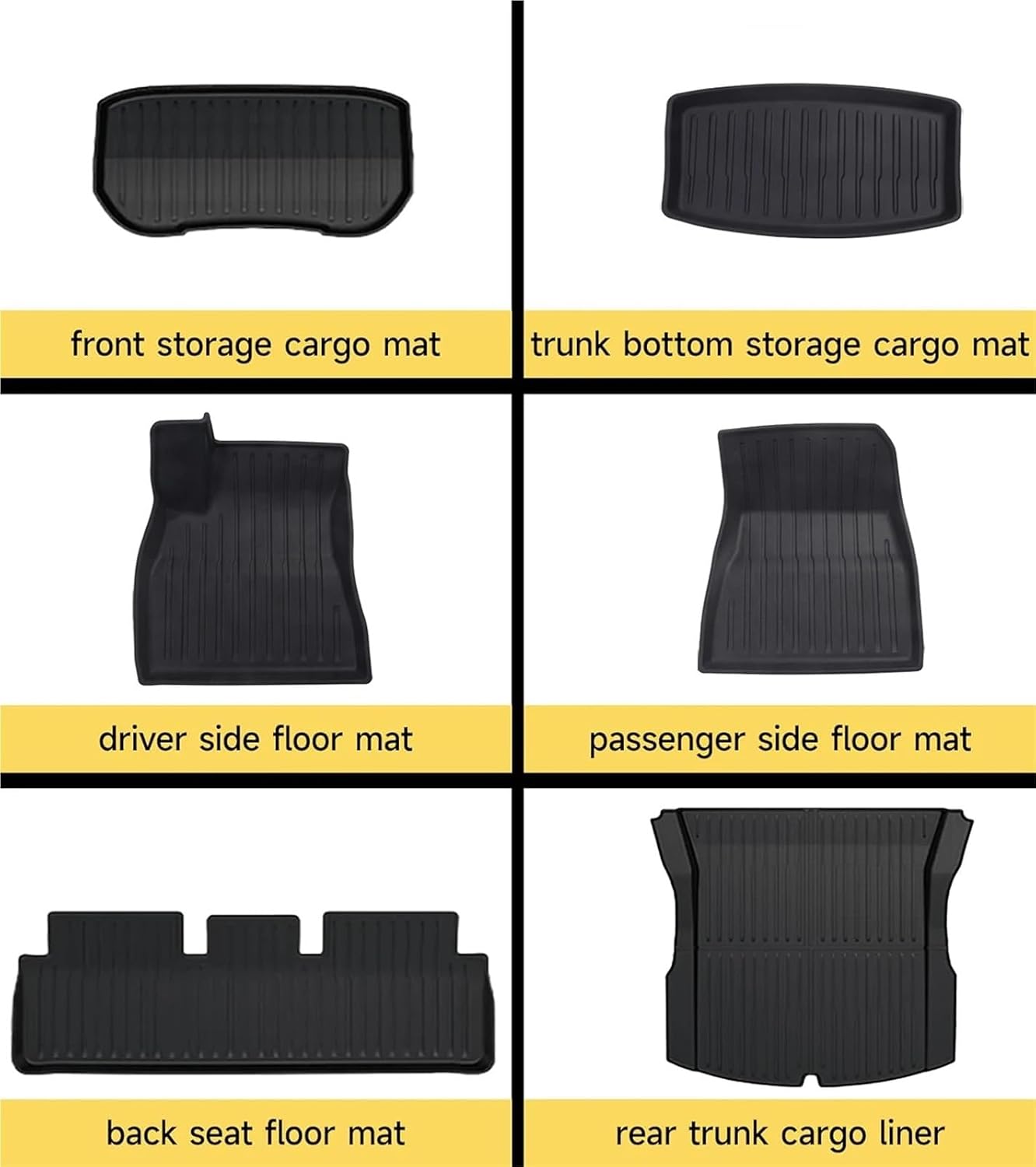 TPE Floor Mats & Cargo Liner Compatible for Tesla Model 3 Highland 2024, All Weather Waterproof Anti-Slip Trunk Mats TPE Floor Liners(6PCS LHD)