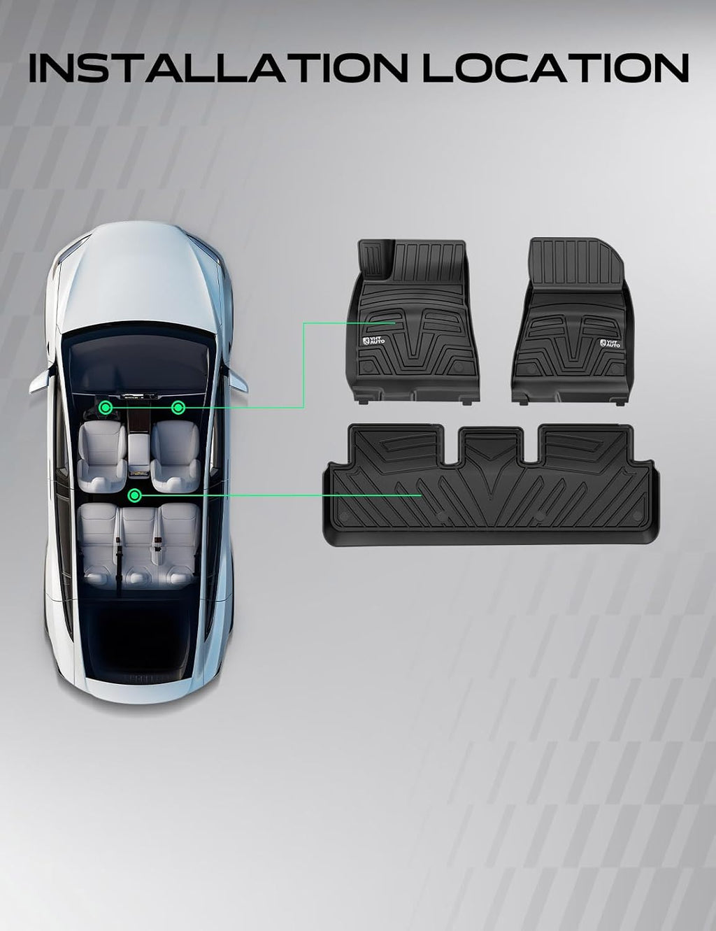 YHTAUTO for Tesla Model 3 2023 2022 2021 Floor Mats, All Weather TPE Car Mats Carpet, 1st & 2nd Row, Set of 3, Black