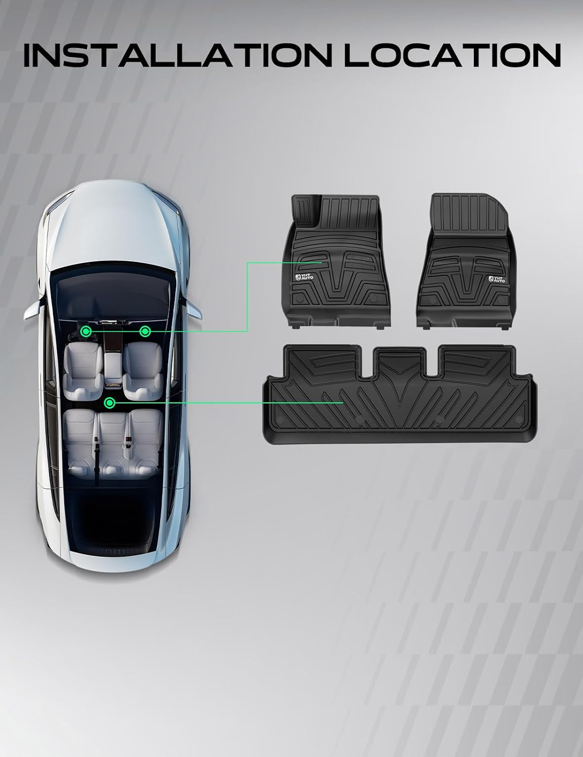 YHTAUTO for Tesla Model 3 2023 2022 2021 Floor Mats, All Weather TPE Car Mats Carpet, 1st & 2nd Row, Set of 3, Black