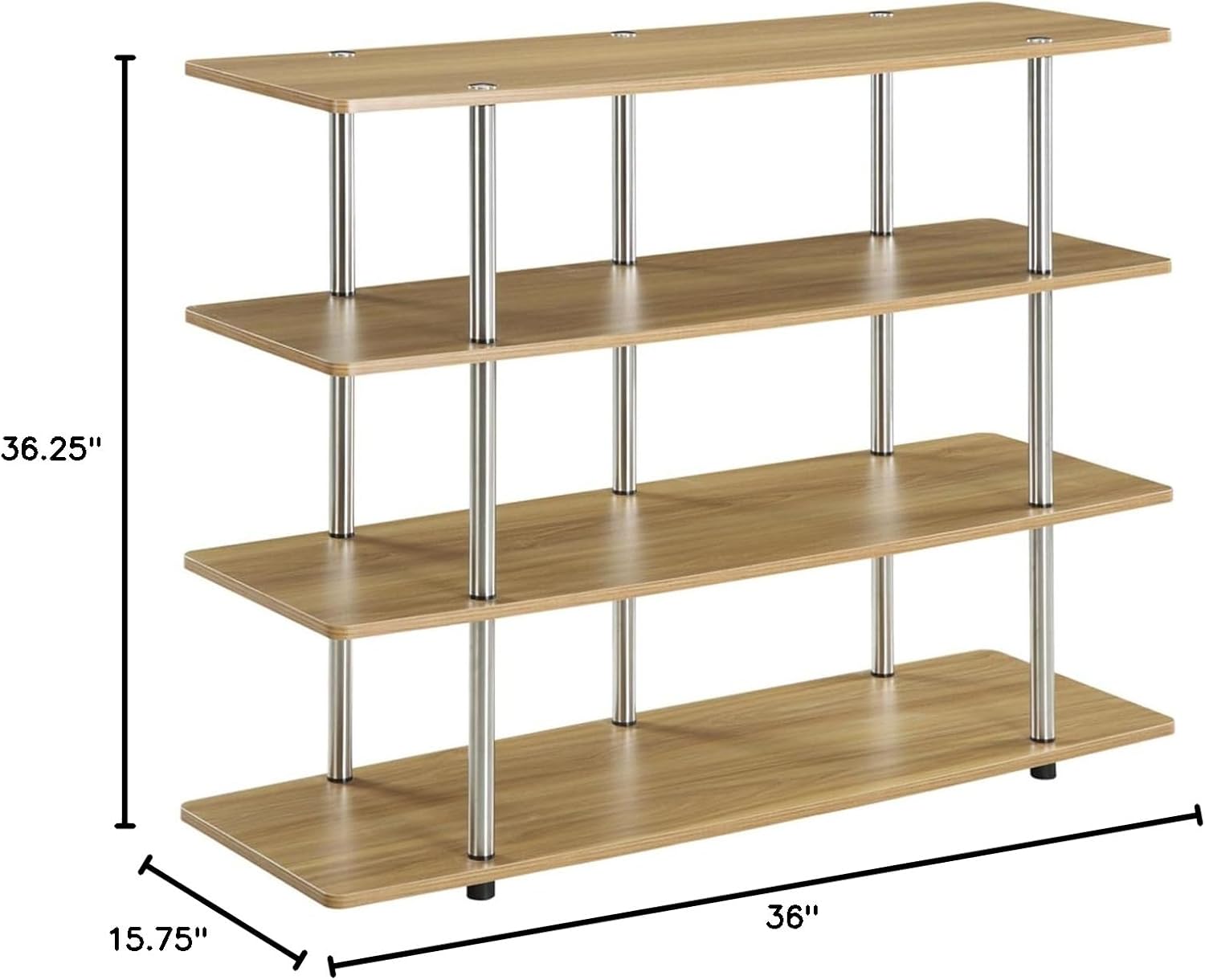 Convenience Concepts Designs2Go No Tools XL Highboy 4-Tier TV Stand 47.25' - Entertainment Center for TVs up to 55 Inches, Modern TV Console with Shelves for Living Room, Family Room, Light Oak