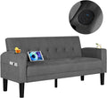 AILEEKISS 62' Loveseat Couches Upholstered Fabric Linen Love Seat Sofas Couch with 2 USB, Cup Holders, Side Pocket, Modern Tufted Sofa for Living Room, Office, Bedroom, Apartment (2-Seat, Dark Grey)