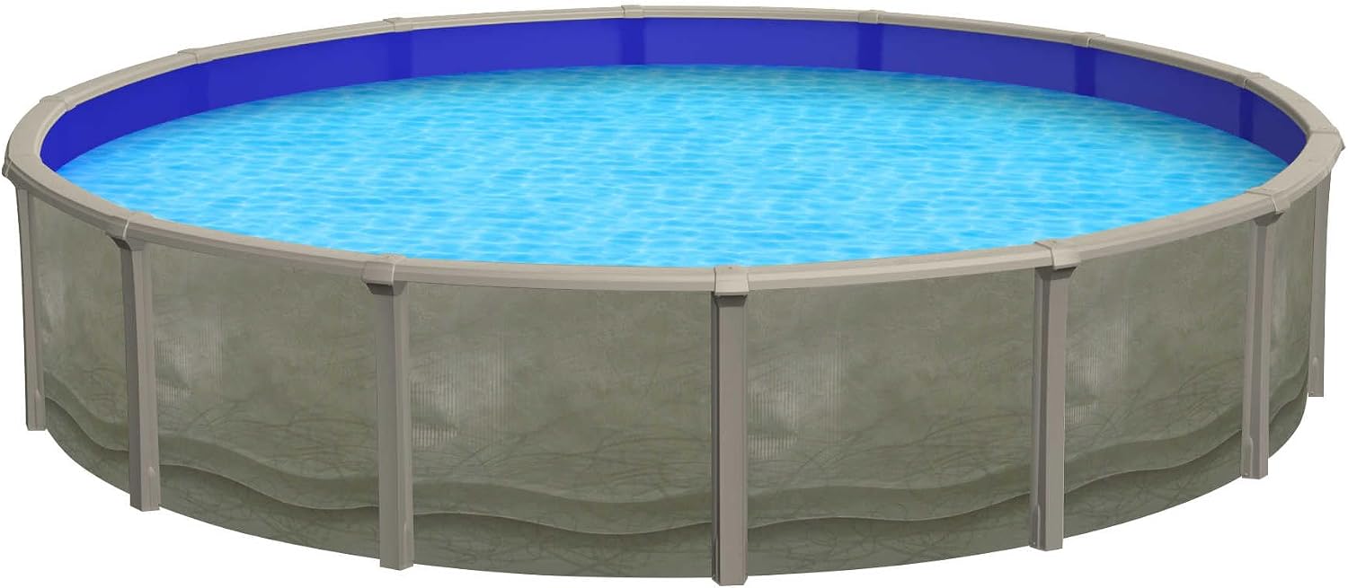 Blue Wave Trinity 21-ft Round 52-in Deep Above Ground Swimming Pool – with Steel Wall, Resin Top Rails, Sand Filter, Overlap Liner, A-Frame Ladder & Skimmer