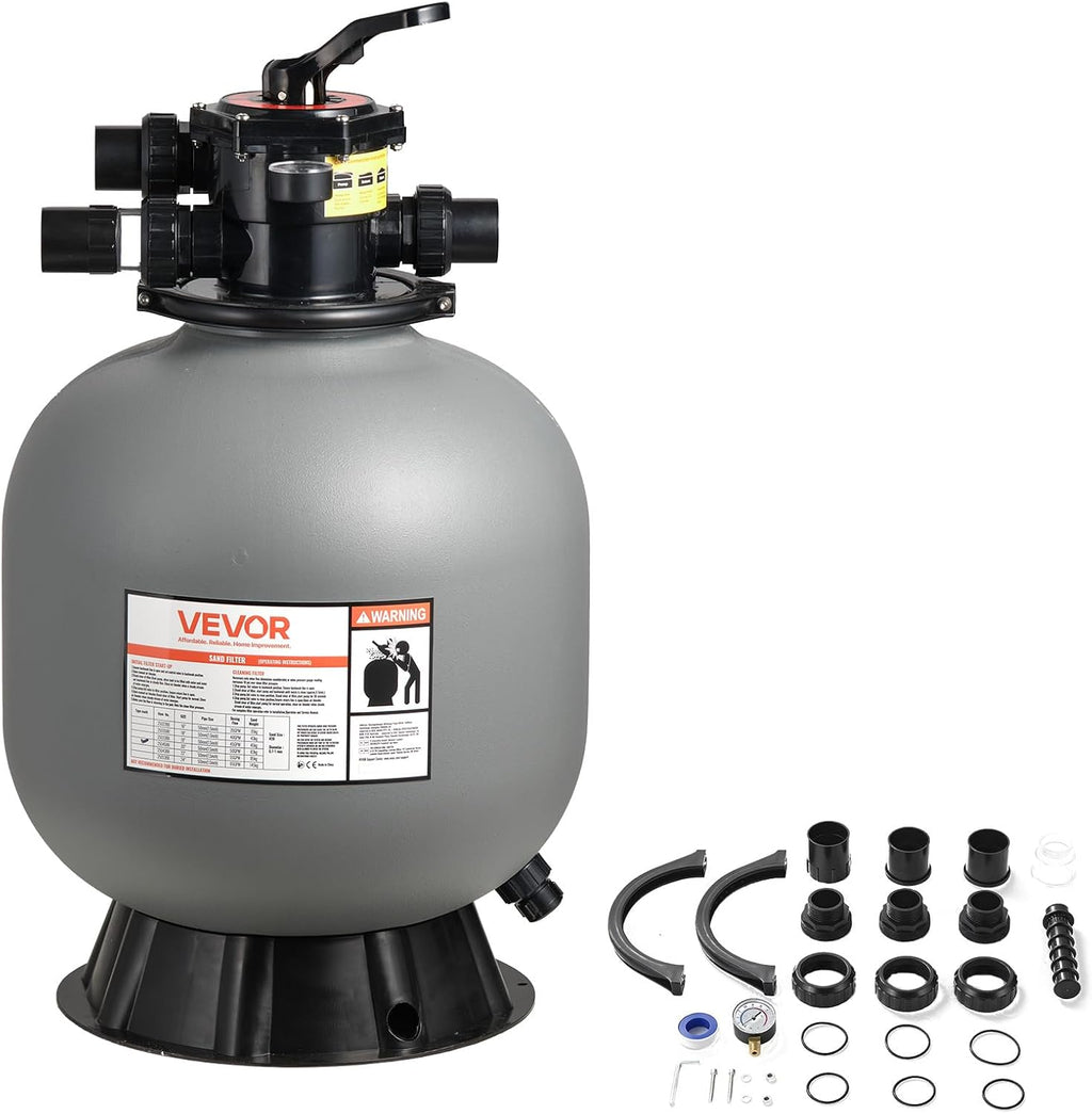 VEVOR Sand Filter, 20-Inch, 50 GPM Above Inground Swimming Pool Sand Filter System, with 7-Way Multi-Port Valve, Backwash, Rinse, Recirculate, Waste, Winter, Closed Modes, for Above In Ground Pools