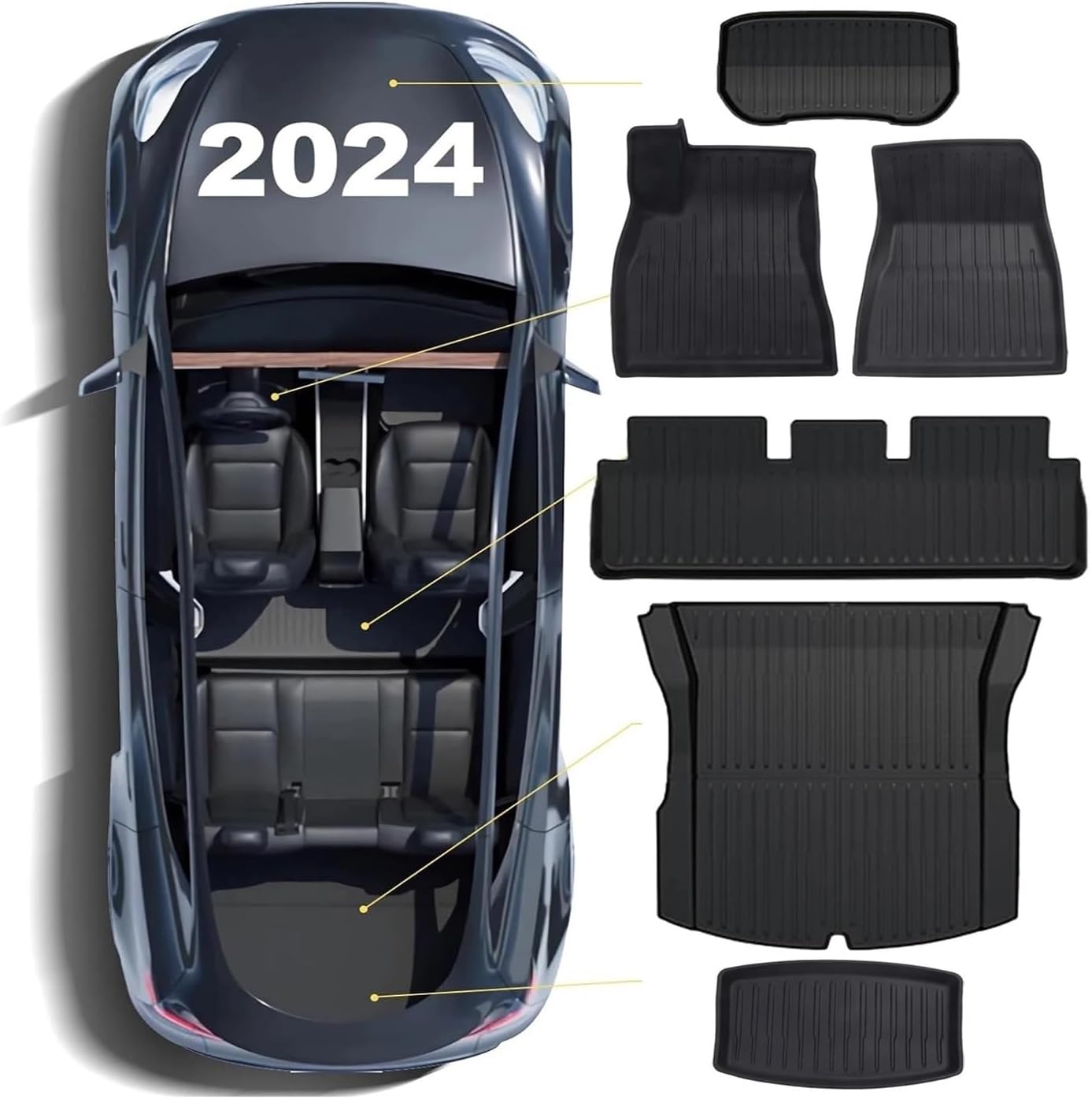 TPE Floor Mats Cargo Liner Compatible with Tesla Model 3 Highland 2024 All Weather Waterproof Anti-Slip Trunk Mats TPE Floor Liners(6PCS LHD)