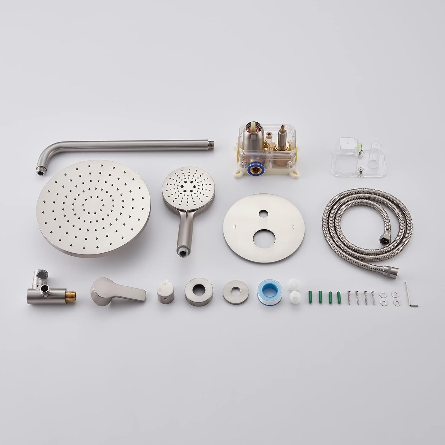 Iriber Shower System Wall Mounted Shower Faucet Set with High Pressure Shower head and 3-Setting Handheld, Bathroom Shower Trim Kit Contain Pressure Balance Valve Cartridge, Brushed Nickel