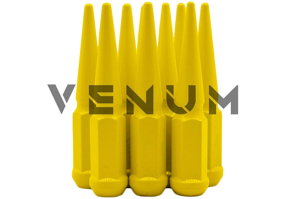 24 Pc Powder Coated Yellow Spike Lug Nuts | M14x1.5 | 4.5 inch Tall | 1 Piece Construction | Works with 2015-2024 F-150 6x135 MM Bolt Pattern