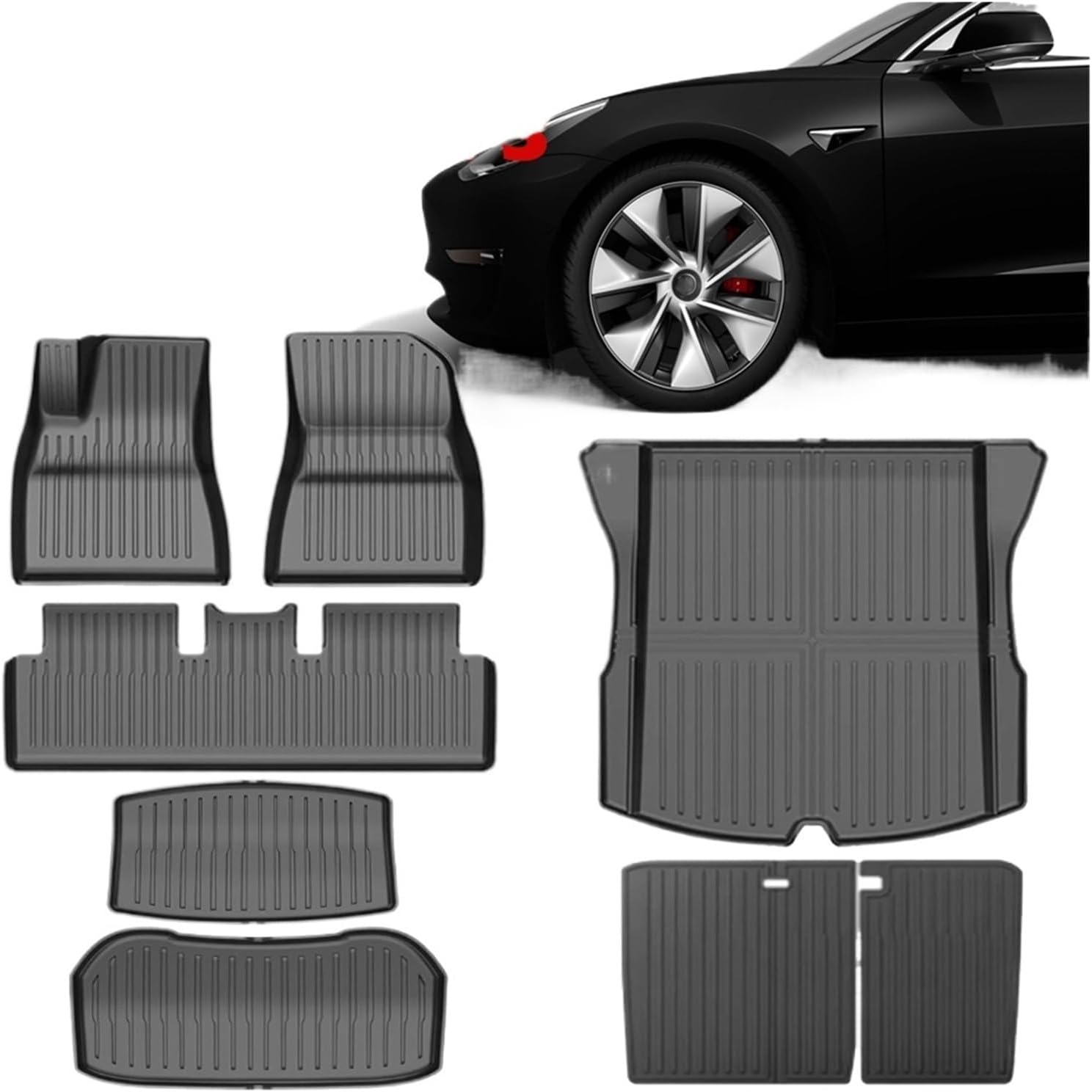 Compatible with Tesla Model 3 Highland 2024 TPE Floor Mats,All Weather Waterproof Anti-Slip Front Rear Cargo Liner Trunk Mat(Left Rudder 8pcs)