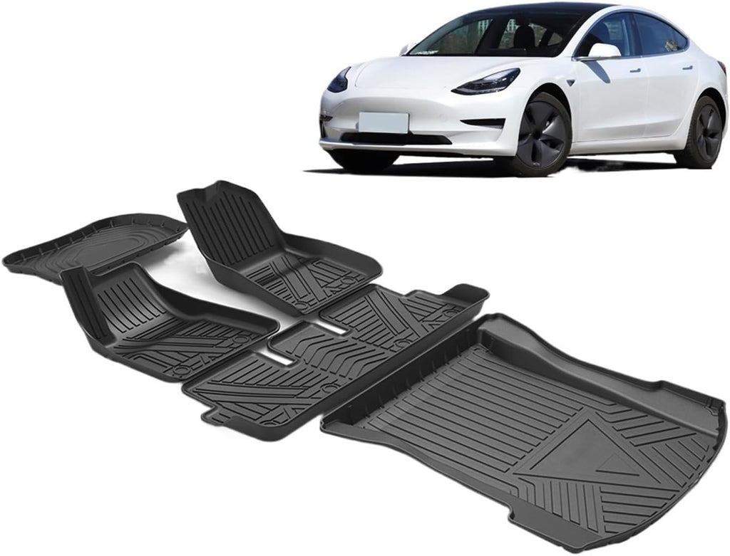 Car Compatible with Tesla Model 3 2017-2022 Car Floor Mats All-Weather Non-Slip TPE Foot Mats Cargo Liner Pad Waterproof Trunk Tray Accessories