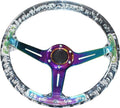 Car Steering Wheel,Universal 350mm/13.8 Inch Steering Wheel Deep Dish 6 Bolt Sports Drifting Steering Wheel with Horn Button and Screws for Most Vehicles,Transparent White Colorful
