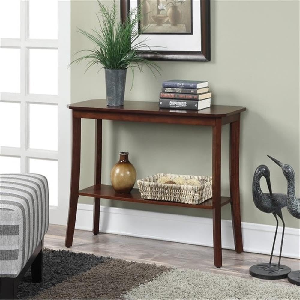 Pemberly Row Wood Console Table, 30' H x 38' W x 14' D, Mahogany Finish, Bottom Shelf, Versatile Storage, Classic Design for Entryway or Living Room Decor