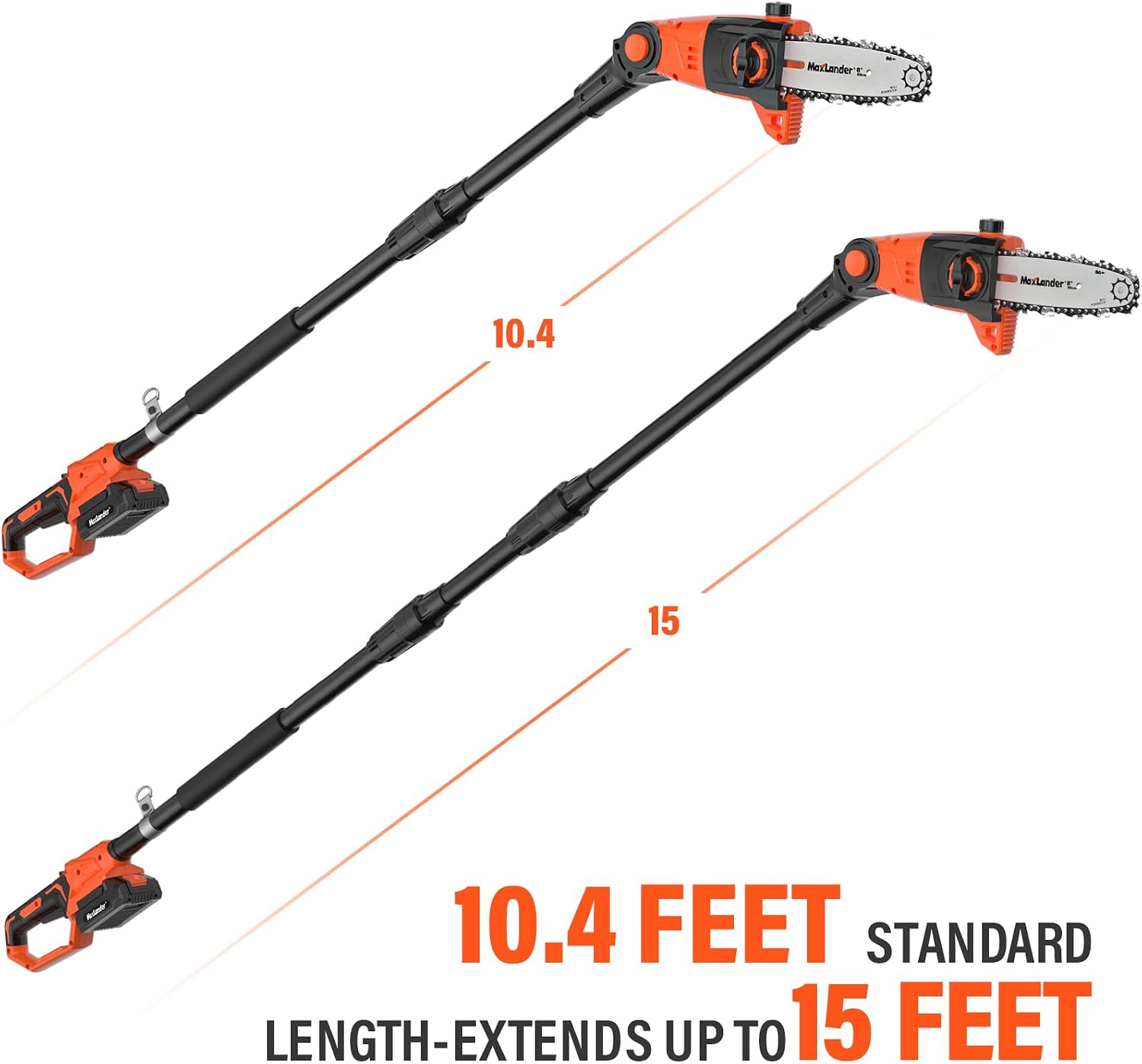 Pole Saw 8-Inch Cordless Pole Saws for Tree Trimming and 18-Inch Pole Hedge Trimmer 2-in-1, 15-Feet MAX Reach, 16ft/s Speed, Auto Oiling Pole Chainsaw with 20V 2.0Ah Battery & Charger