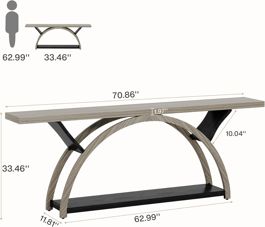 Tribesigns 70.87' Console Table, Industrial Sofa Table Behind Couch with 2 Tiers of Storage Shelves for Living Room, Hallway, Entrance, Foyer (Gray & Black)