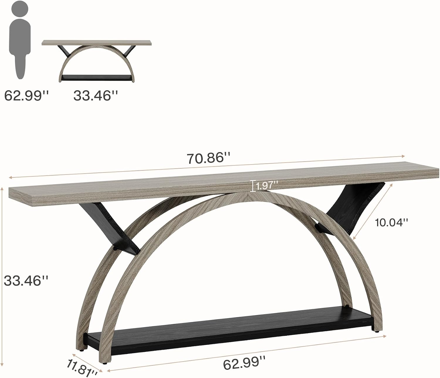 Tribesigns 70.87' Console Table, Industrial Sofa Table Behind Couch with 2 Tiers of Storage Shelves for Living Room, Hallway, Entrance, Foyer (Gray & Black)