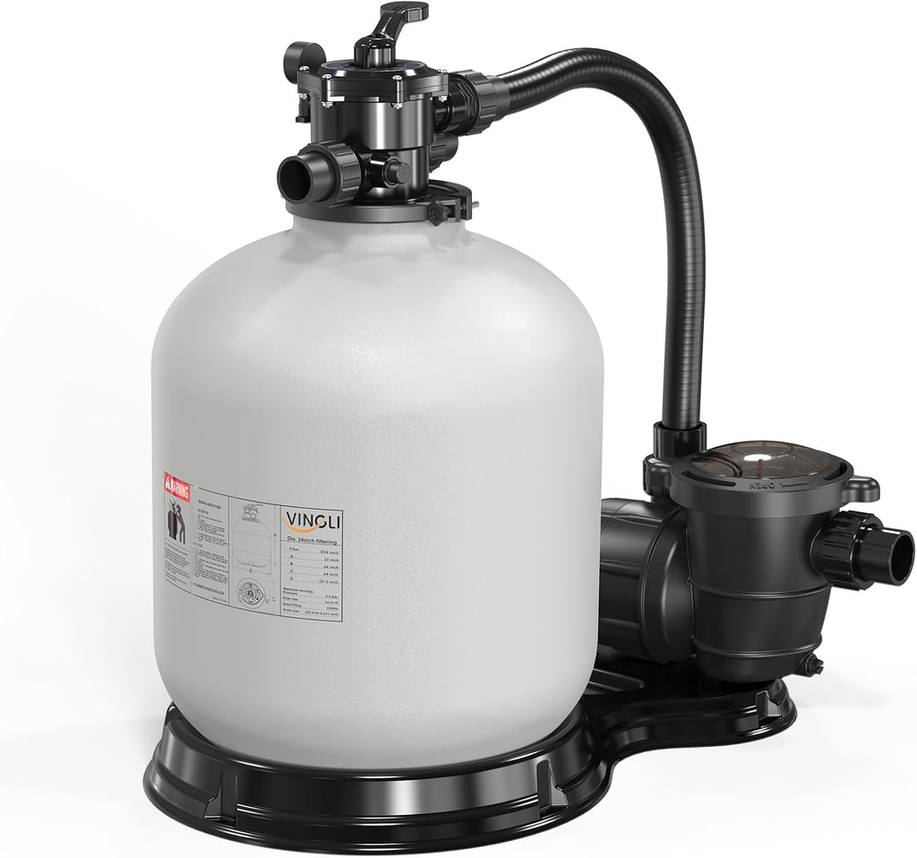 VINGLI 24 in Sand Filter Pump, 4227 GPH 1.5 HP Commercial Grade Heavy Duty Pool Filter Pump with 7-Way Valve for Large Above Ground & Inground Pools Up to 20000 Gallons