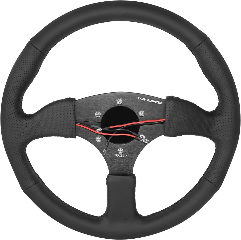 NRG Innovations NRG-RST-023D-R Reinforced Steering Wheel 350mm Sport Leather Racing (2.5' Deep) Comfort Grip, 4mm Matte Black Spoke with Leather Finish and Dual Button