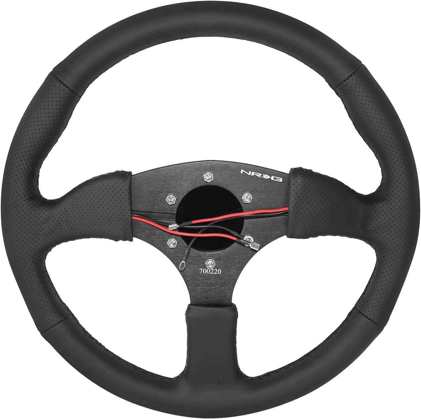 NRG Innovations NRG-RST-023D-R Reinforced Steering Wheel 350mm Sport Leather Racing (2.5' Deep) Comfort Grip, 4mm Matte Black Spoke with Leather Finish and Dual Button
