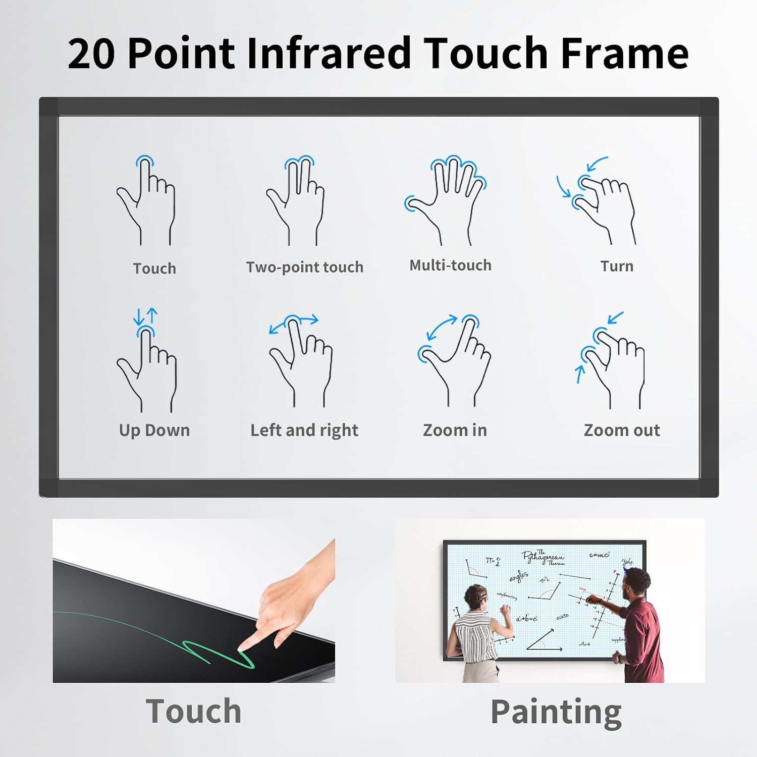 65 Inch 20 Points Infrared Touch Frame, Interactive USB Interface IR Touch Screen Overlay Use, Driver Free Intelligent, Suitable for Digital Signage