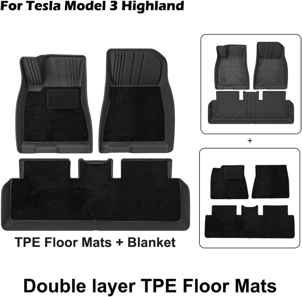 Floor Mats | Compatible with Tesla Model 3 Highland 2025 TPE All Weather Cargo Liner Water Resistant Single Double Layer Mats Accessories(DL-M3H FL 6PCS LHD)