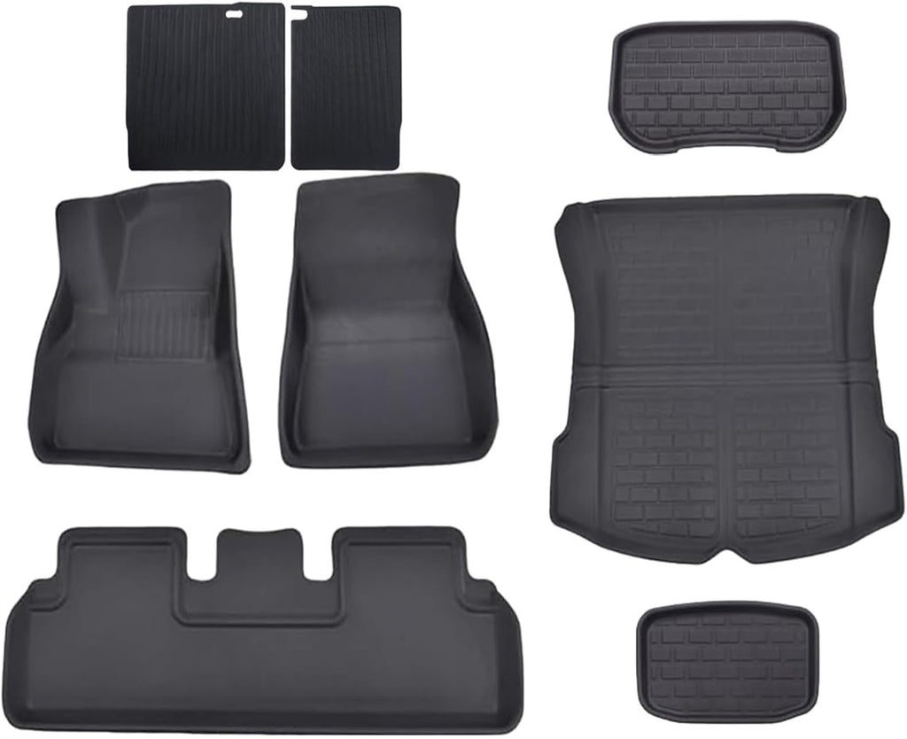 All Weather XPE Floor Mats Compatible with Tesla Model 3 Highland 2024, Waterproof Anti-Slip Front Rear Cargo Liner Trunk Mat(8PCS LHD Floor Mats)