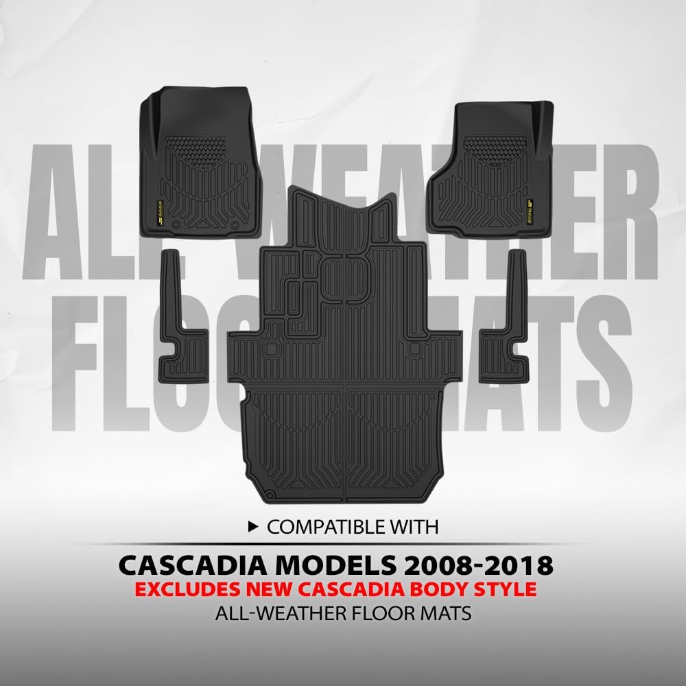 ALLGOOD TPE Floor Mats Cargo Liners Fit Freightliner Cascadia 113 Equipped with DD13 Engine and Manual Transmission 2008-2018 5PCS All Weather Protection Black Alfombras para Carro