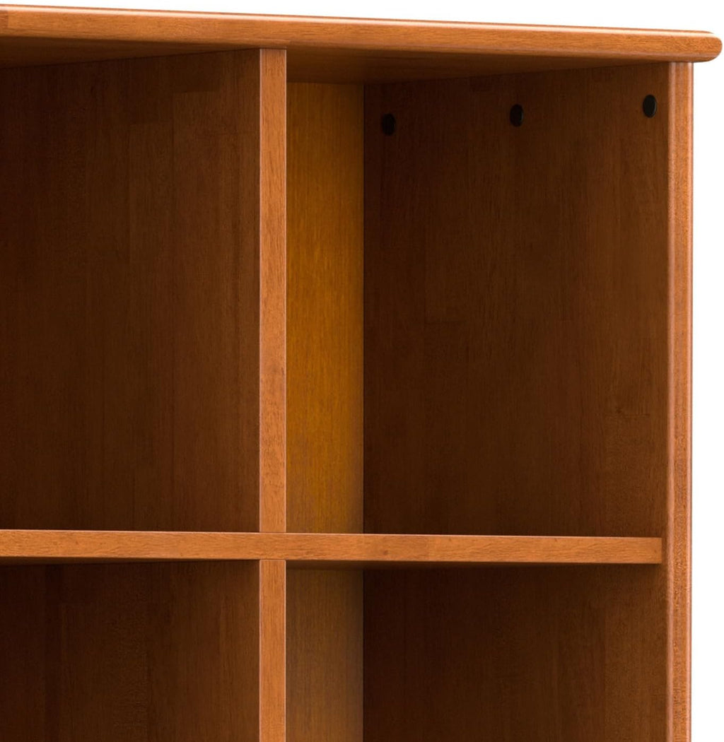 SIMPLIHOME Draper Bookcase - 58 inch Tall 9-Cube Solid Hardwood Cube Organizer with Drawers in Teak Brown, Mid-Century Storage for Living Room, Entryway or Bedroom with Cubbies and Angled Legs
