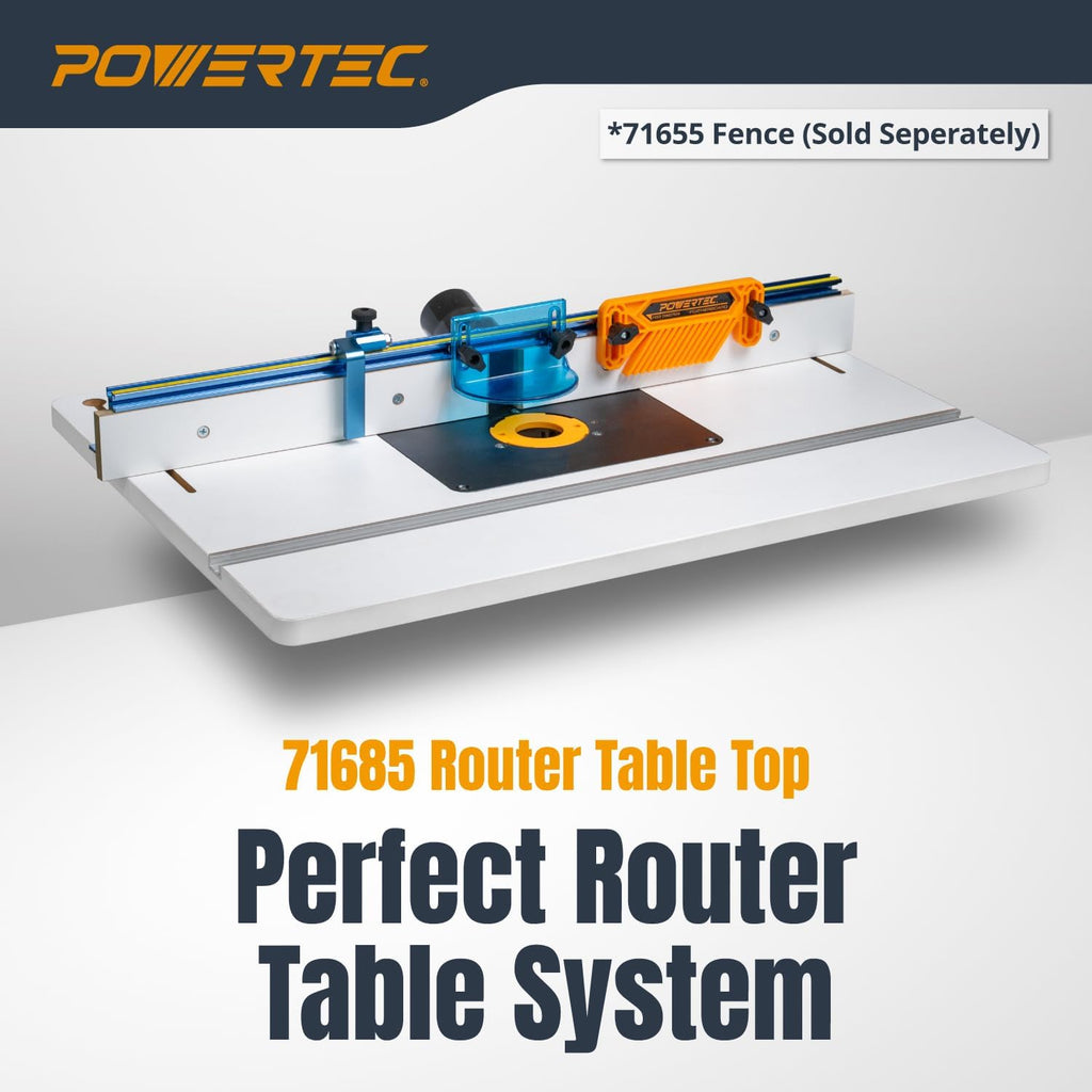 POWERTEC 24' x 32' Benchtop Router Table with Insert Plate – Laminated MDF Surface, Reducer Rings, Leveling Hardware & Starting Pin; Compatible with Bosch, DeWalt, Makita & More (71685)