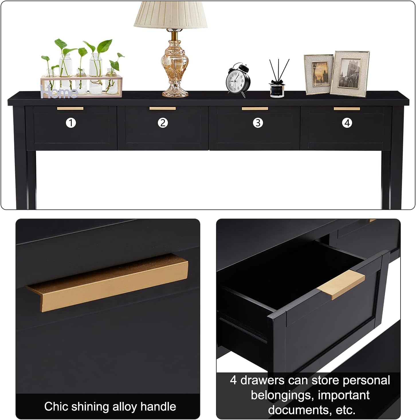 Kinfant Morden Console Table with Drawers, Narrow Sofa Table with Storage Shelf for Living Room, Entryway, Hallway, Black