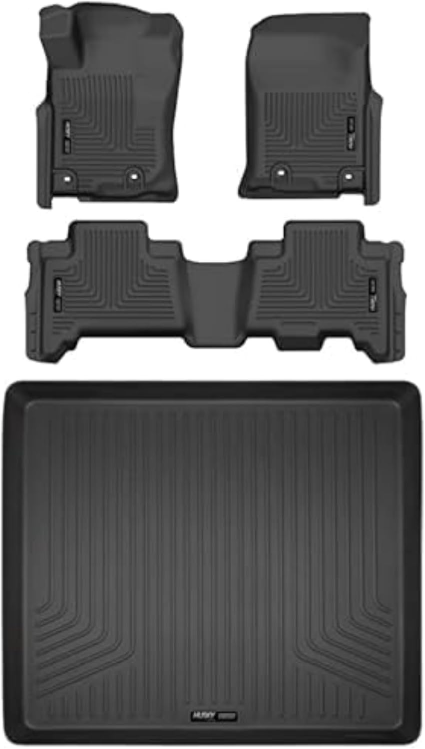 Husky Liners Weatherbeater Floor Mats | Fits 2013-2024 Toyota 4Runner w/Out 3rd Row Seat & with Sliding Cargo Deck | Front & 2nd Row + Cargo, 3-pc. Black