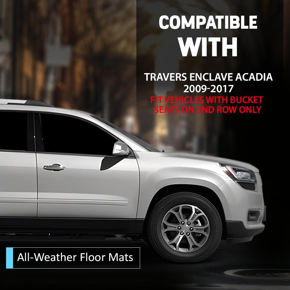 ALLGOOD TPE 3PCS All Weather Car Floor Mats Compatible with Chevy Travers/Buick Enclave/GMC Acadia 2009-2017 (Fit Vehicles with Bucket Seats On 2nd Row Only) Black Floor Liners for Car