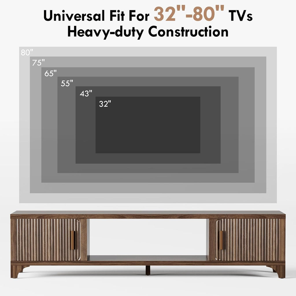 Mid Century Modern TV Stands for 65/70/75 Inch TV, Boho Media Console for Living Room, Fluted TV Entertainment Center with Storage, Wood Television Cabinet for Bedroom