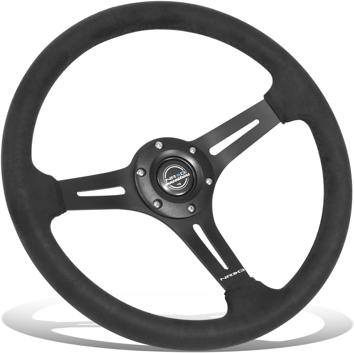 NRG Innovations NRG-RST-030SA Reinforced Steering Wheel - 350mm Sport Steering Wheel (2.5' Deep) - matte black spoke/Micro Suede with Slits