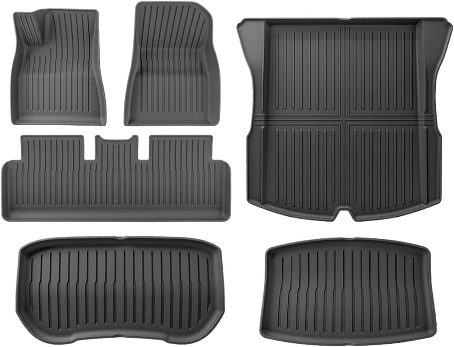 Floor Mats TPE All Weather Front Rear Cargo Liner Mat Waterproof Anti-Slip Mats Accessories C | Compatible with Tesla Model 3 Highland 2024 2025(2024 M3 6PCS LHD)