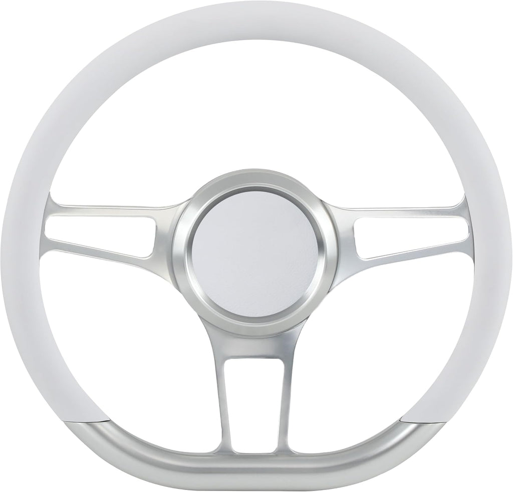 14' Satin Billet Steering Wheel with Half Wrap and Horn Button-White