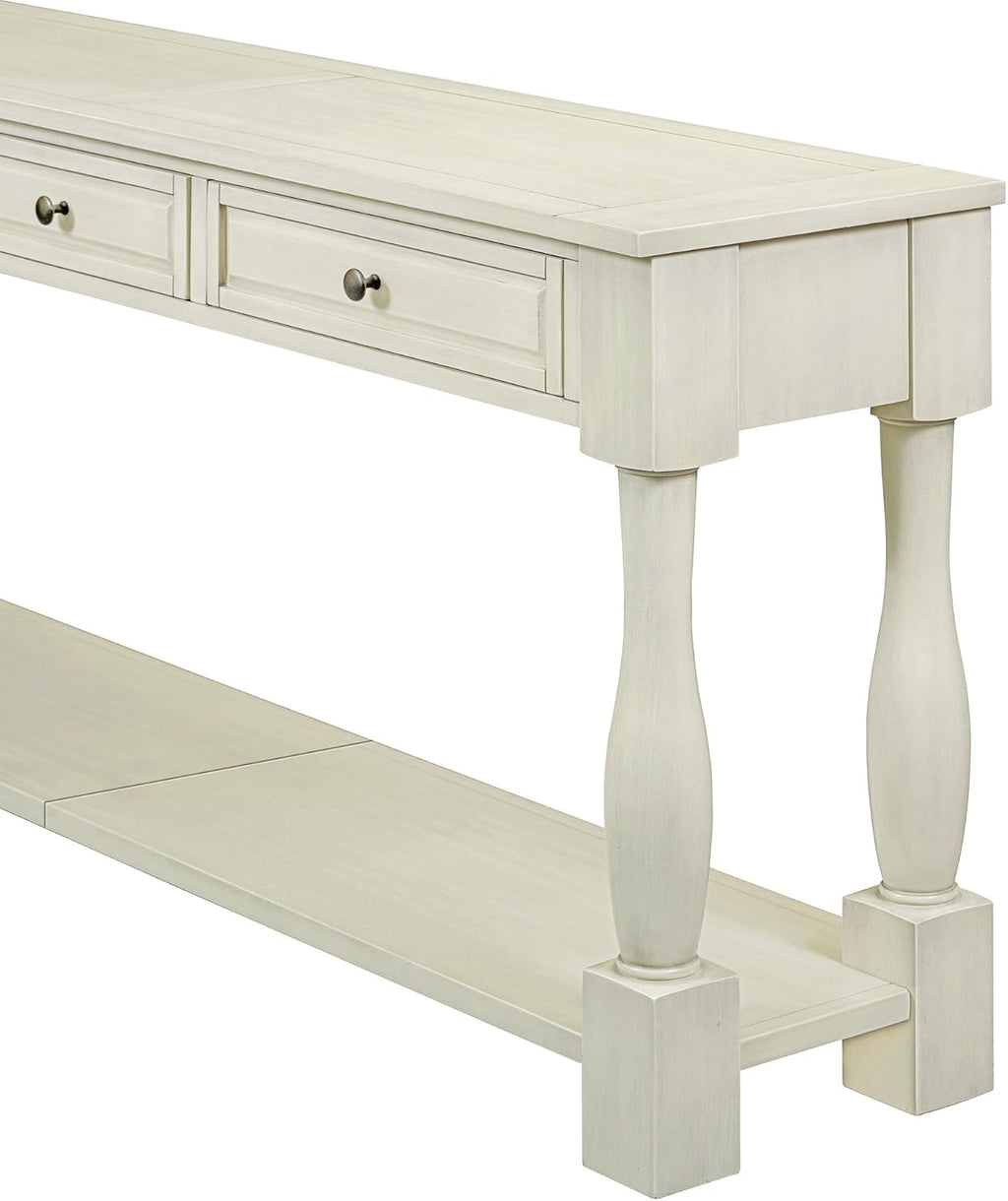 Merax LUMISOL 64 inch Long Console Sofa Table with 3 Drawers and Bottom Shelf, Hallway Table Entryway Table for Living Room, Easy Assembly (Antique White).