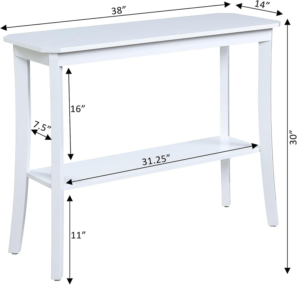Pemberly Row Console Table, 30' H x 14' W x 38' D, MDF Wood, White Finish, Bottom Shelf for Storage or Display, Easy Assembly, Timeless Design for Living Room or Entryway Decor