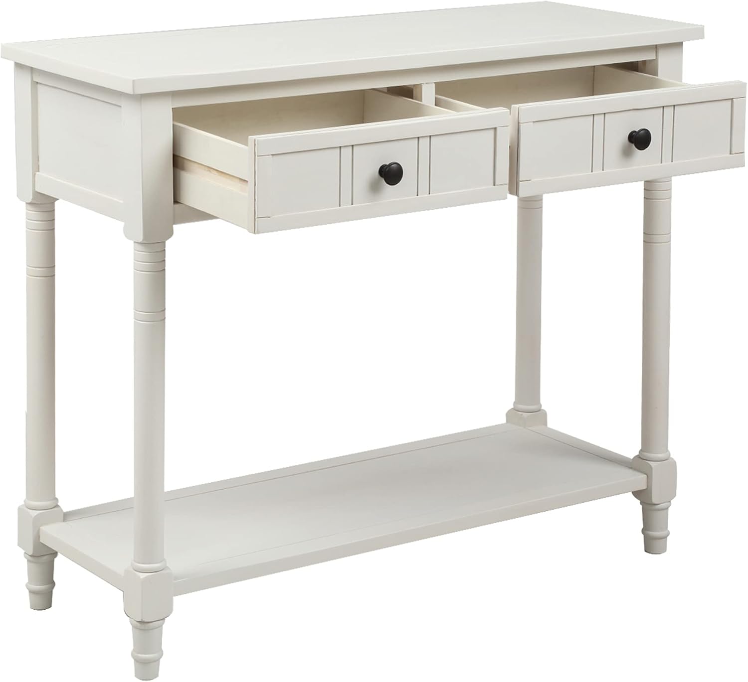 Merax Wood Sofa Table Console Table,Entryway Table Traditional Design with Two Drawers and Bottom Shelf for Living Room,Hallway,Dining Room,Lvory White