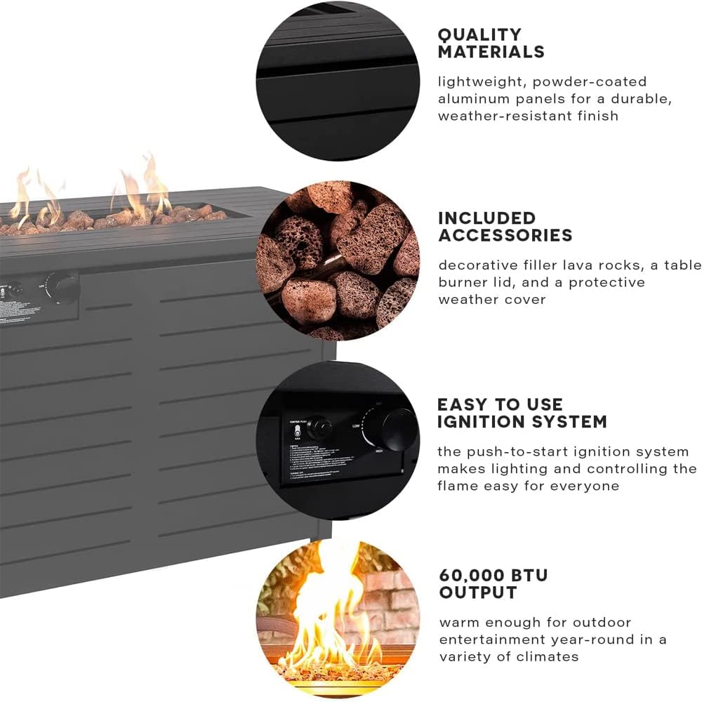 42' Outdoor Propane Fire Pit Table, Patio Rectangular Gas Fire Pit 2 in 1 Coffee Table with Firepit, 50,000 BTU, Waterproof Cover, Powder-Coated Stainless Steel with Lava Rock, CSA Certified