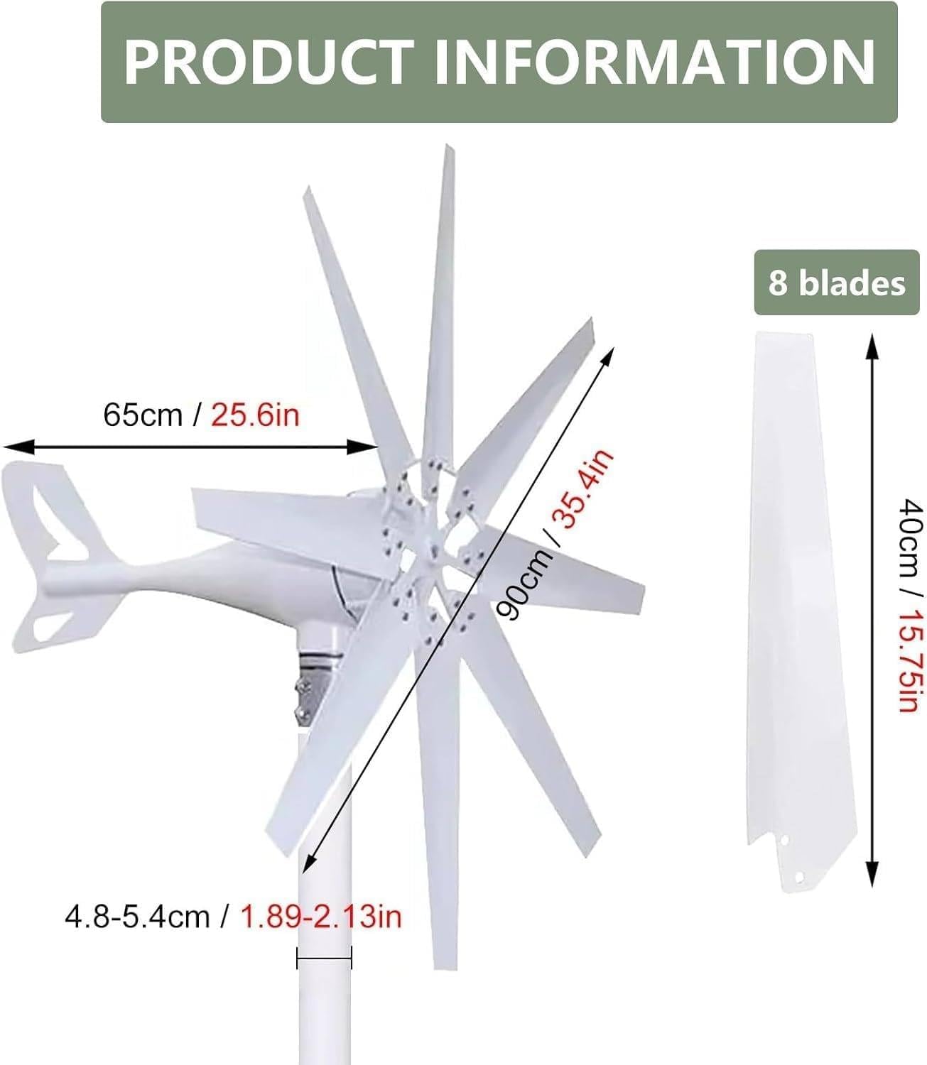 Wind Turbine Generator,12V 24V 48V,8-Blade Vertical Axis Wind Turbines Generator,with MPPT Controller,Auto Adjust Breeze Windward Start,for Terrace Marine 24V-5000W