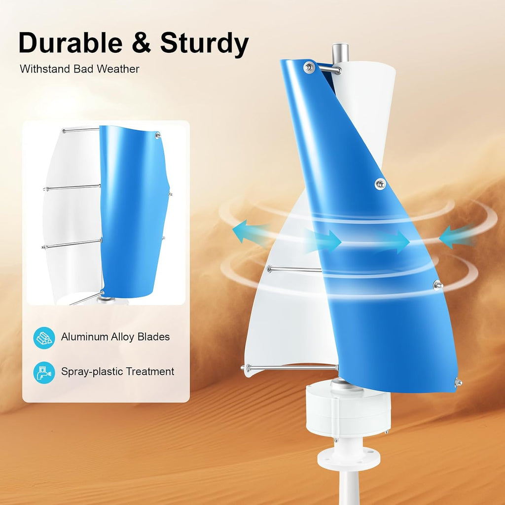 Wind Turbine Wind Turbine Generator Kit Vertical Axis Wind Turbine Generator with Controller and 2 Blades Automatic Wind Direction Adjustment for Home, Yacht, Gazebo 500W 12V