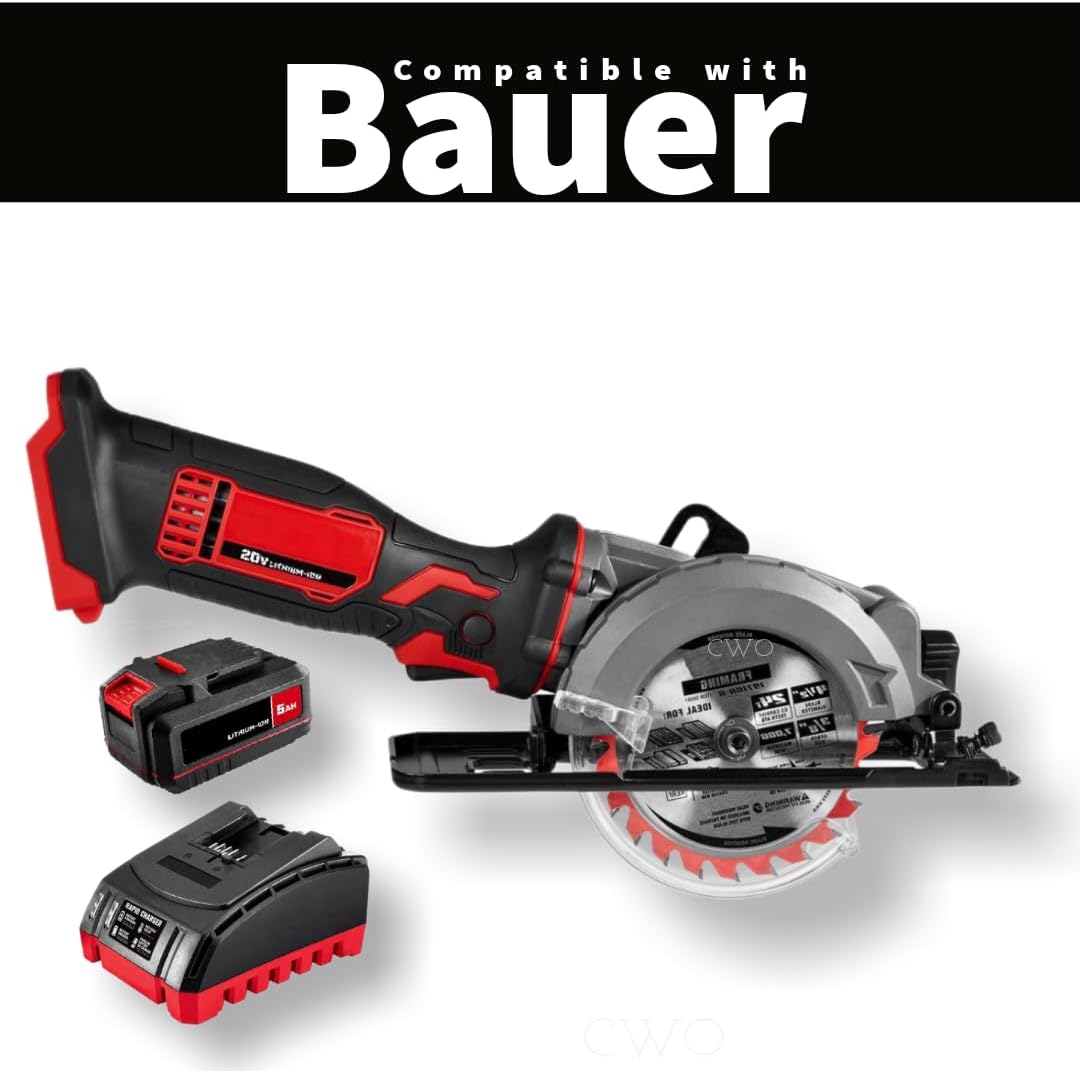 Generic NEW! Fits BAUER 20-Volt Lithium-Ion Cordless Combo Kit (3-Item Bundle) with 4-1/2 in. Contractor Grade Circular Saw, 5Ah High Capacity Battery & Rapid Charger, Red and Black, BAUKIT-8401