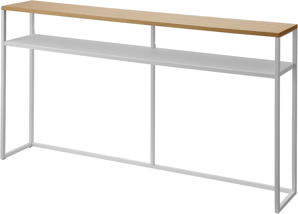 YAMAZAKI Home Tower Long Console Table for Entryway Or Hallways, Narrow Behnd Sofa Table with Wooden Top