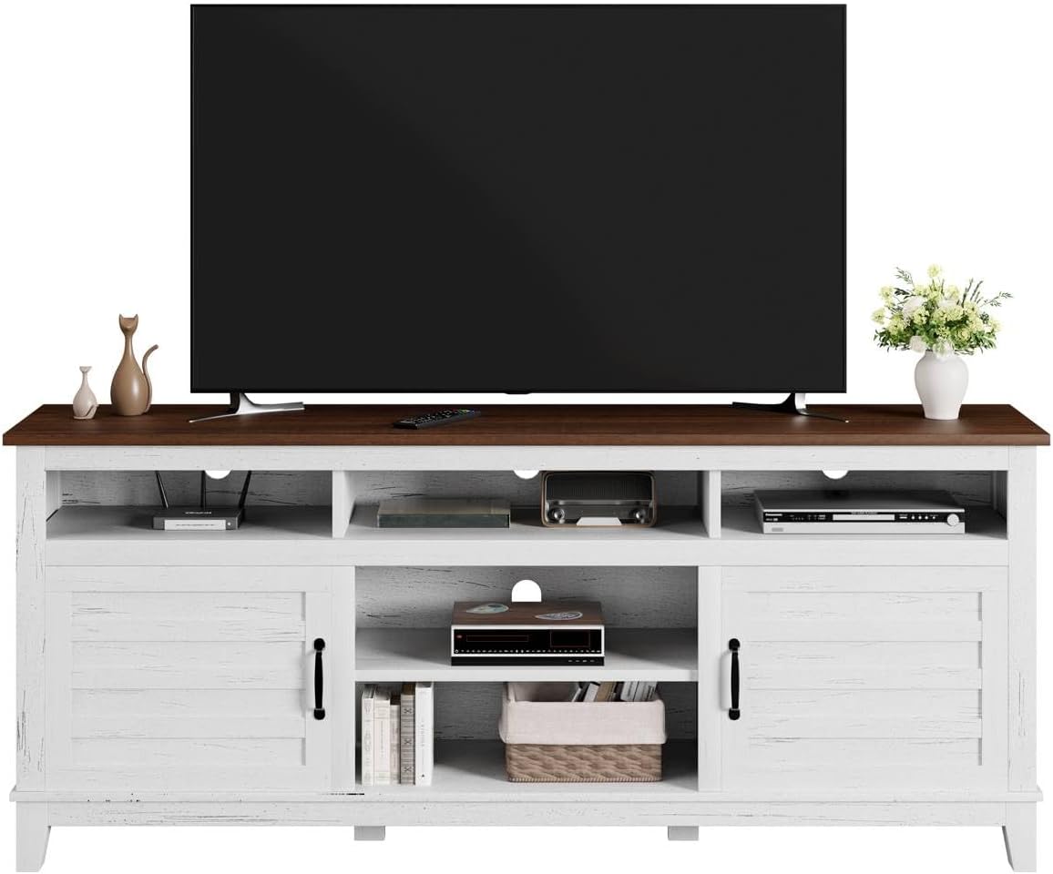Garvee 70.9' TV Stand, Entertainment Center with Adjustable Shelves, Farmhouse TV Stand with Cabinet Doors,for Living Room, Bedroom