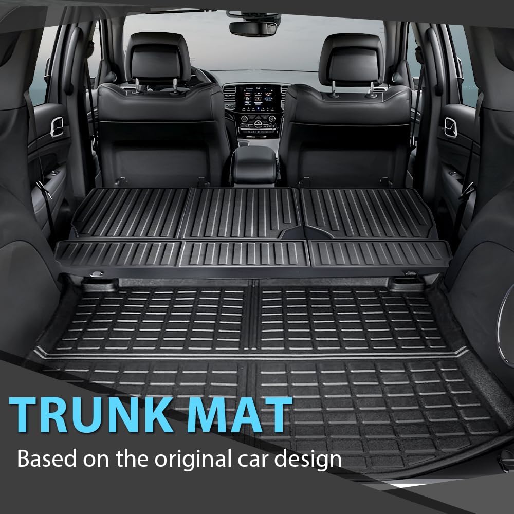 ALLGOOD TPE Floor Mats Cargo Liners Fit Jeep Grand Cherokee 2011-2021 Fit Jeep Grand Cherokee WK 2022-2023 8PCS Rear Trunk Mat & Backrest Mat All Weather Protection Black Alfombras para Carro